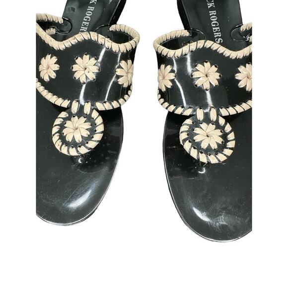 Jack‎ Rogers Black White Jelly Whipstitch Leather Thong Flat Sandal Size 10 - Picture 3 of 8